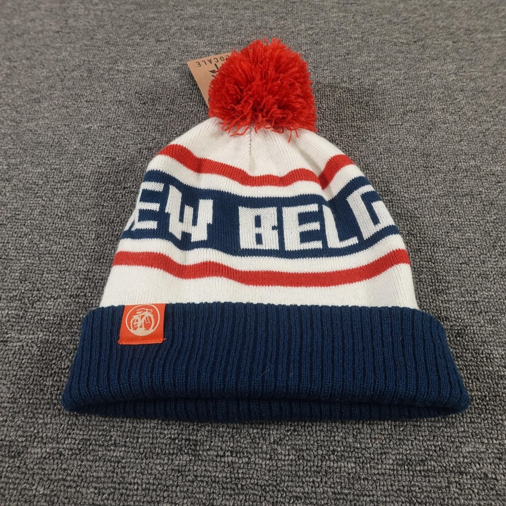 Locale New Belgium Hat Beanie Fitted Unisex One Size Red White Blue Knit Pom
